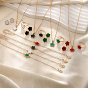Floral Clover Lucky Necklace, Bracelet, Earrings, and Rings Set Jewelry Sets