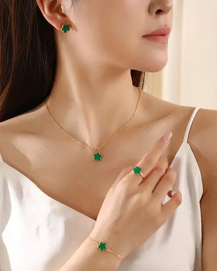 Floral Clover Lucky Necklace, Bracelet, Earrings, and Rings Set Jewelry Sets