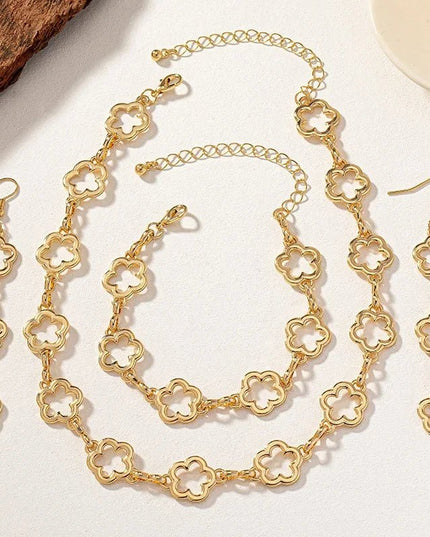 Dainty Open Clover Pendant Jewelry Set – Necklace, Bracelet & Earrings Jewelry Sets