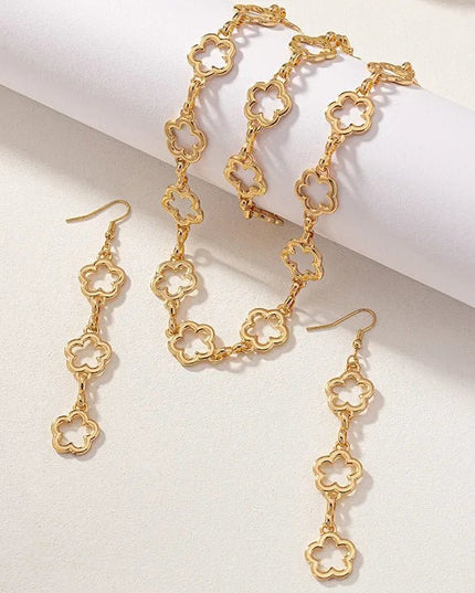 Dainty Open Clover Pendant Jewelry Set – Necklace, Bracelet & Earrings Jewelry Sets