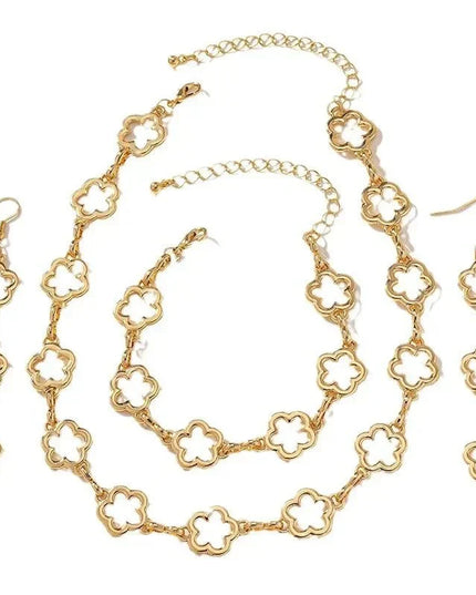 Dainty Open Clover Pendant Jewelry Set – Necklace, Bracelet & Earrings Jewelry Sets