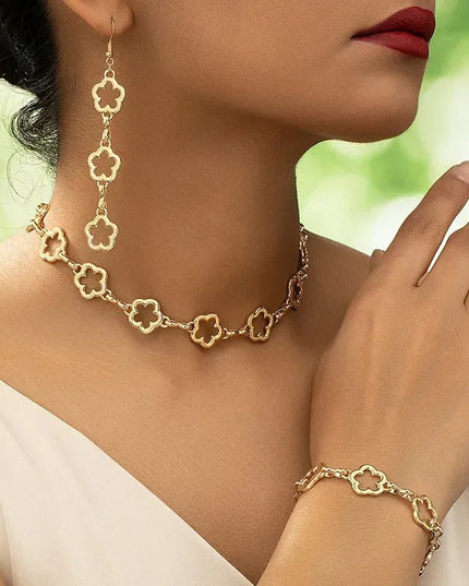 Dainty Open Clover Pendant Jewelry Set – Necklace, Bracelet & Earrings Jewelry Sets