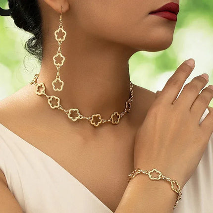 Dainty Open Clover Pendant Jewelry Set – Necklace, Bracelet & Earrings Jewelry Sets