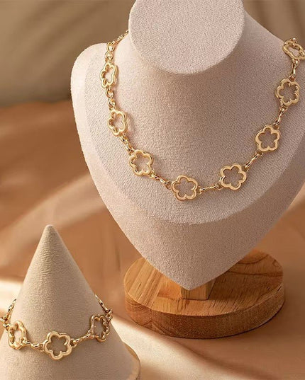 Dainty Open Clover Pendant Jewelry Set – Necklace, Bracelet & Earrings Jewelry Sets