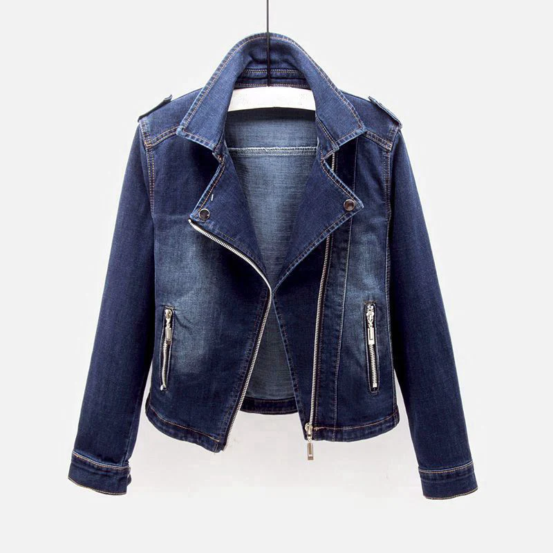 Women's Casual Denim Jacket Dark Blue Denim Jacket