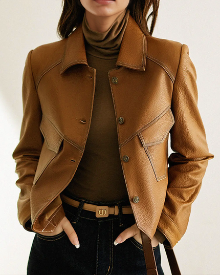 Women's Vintage Genuine Leather Jacket Brown Leather Jacket