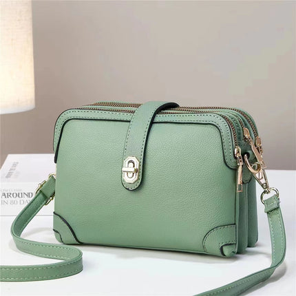 Elegant Multi-Layer Soft Leather Handbag Green Leather Bag