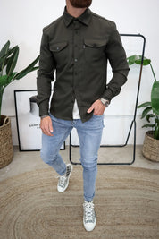 Men's Casual Button-Up Shirt Jacket with Front Pockets Army green Men Shirts