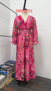 Elegant Floral Chiffon Maxi Dress Dresses