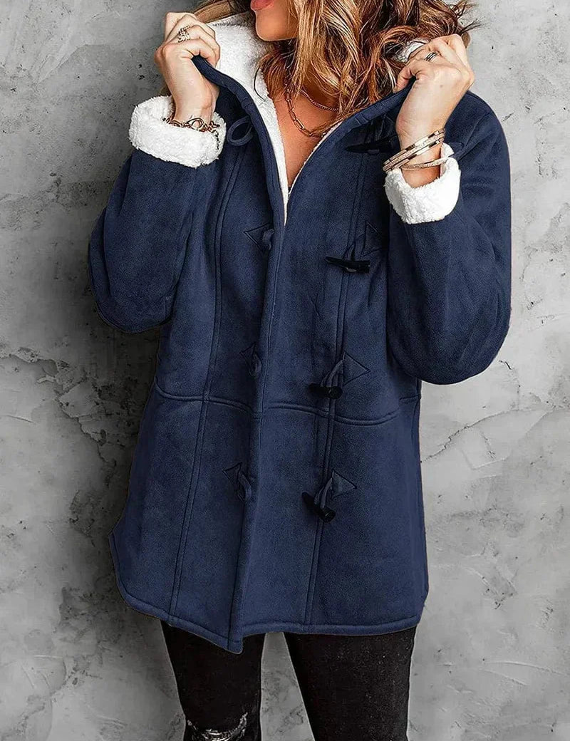 Elegant Cashmere Hooded Coat Navy Blue Hooded Coat