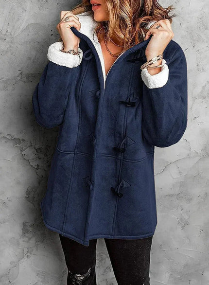 Elegant Cashmere Hooded Coat Navy Blue Hooded Coat