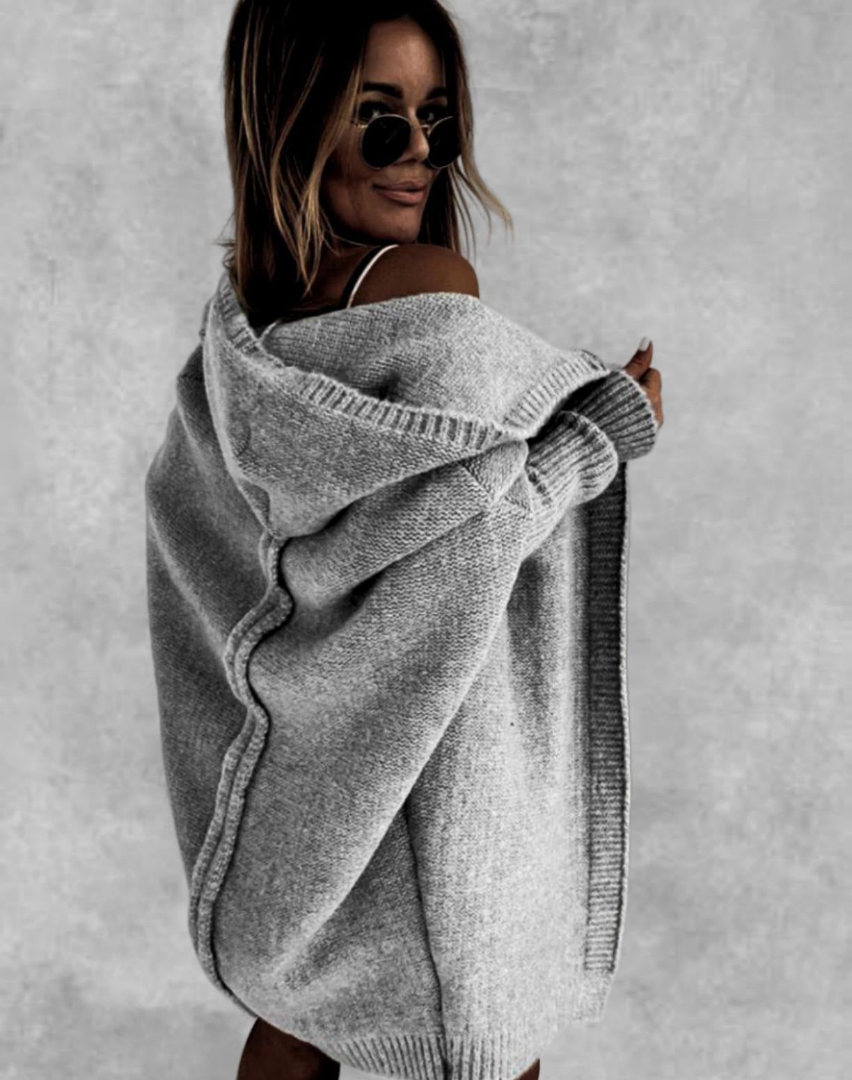 Oversized Bat-Sleeve Hooded Cardigan – Chic Comfort Women Jacket