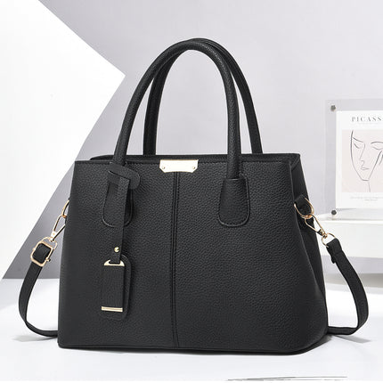 Women’s Large-Capacity PU Leather Tote & Crossbody Bag Black 30x21x13 Bag