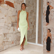 Elegant Halter Neck Split Maxi Dress Dresses