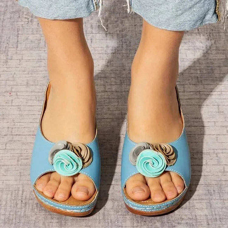 Lila - Orthopedic Flower Strap Leather Sandals Sandals