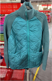 Winter Zip-Up Knit Stitch Jacket Lake Blue Winter Puffer Jacket