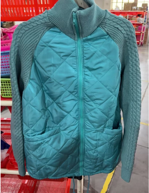 Winter Zip-Up Knit Stitch Jacket Lake Blue Winter Puffer Jacket