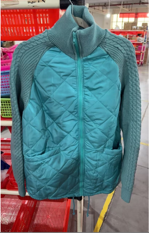 Winter Zip-Up Knit Stitch Jacket Lake Blue Winter Puffer Jacket