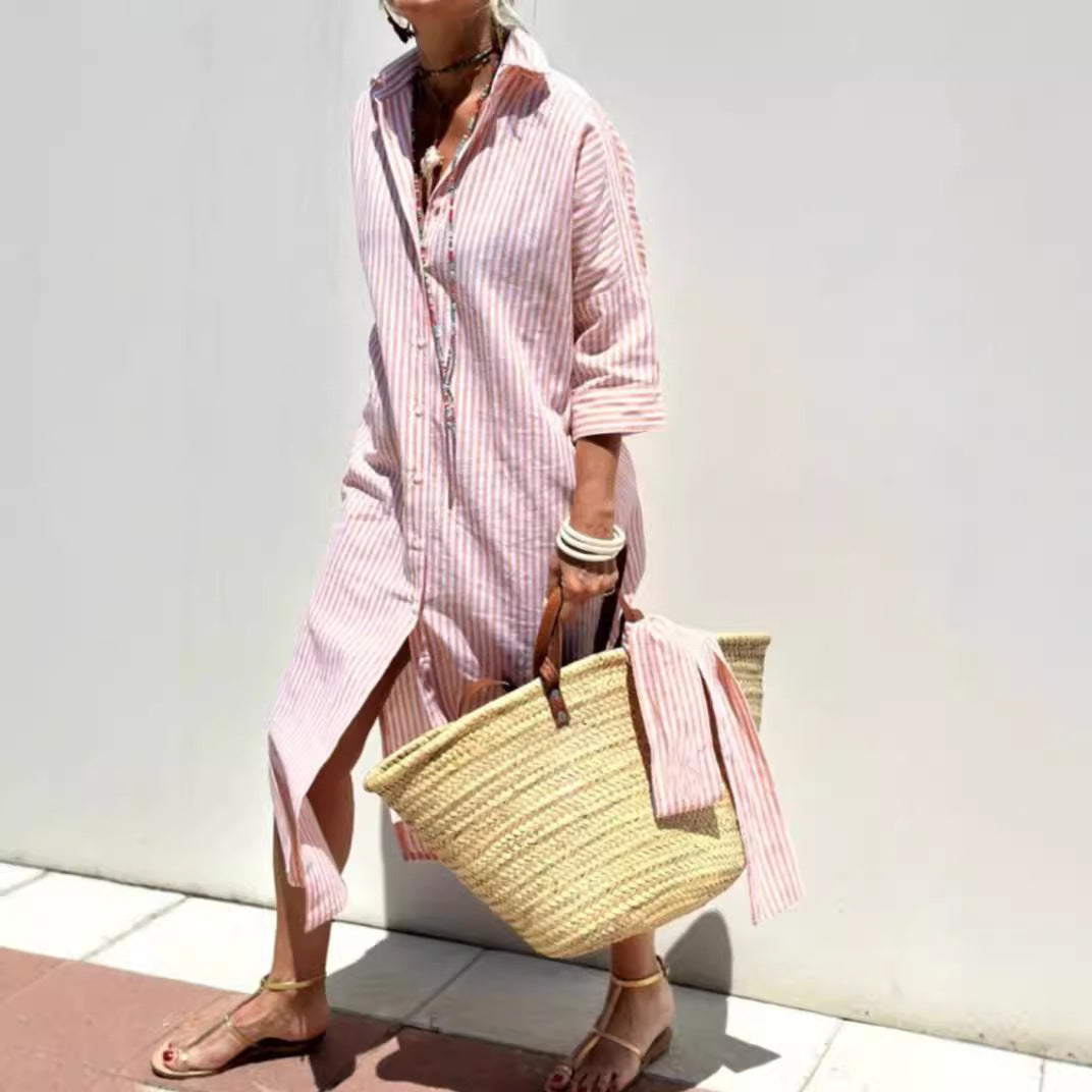 Striped Shirt Dress With Belt Dresses
