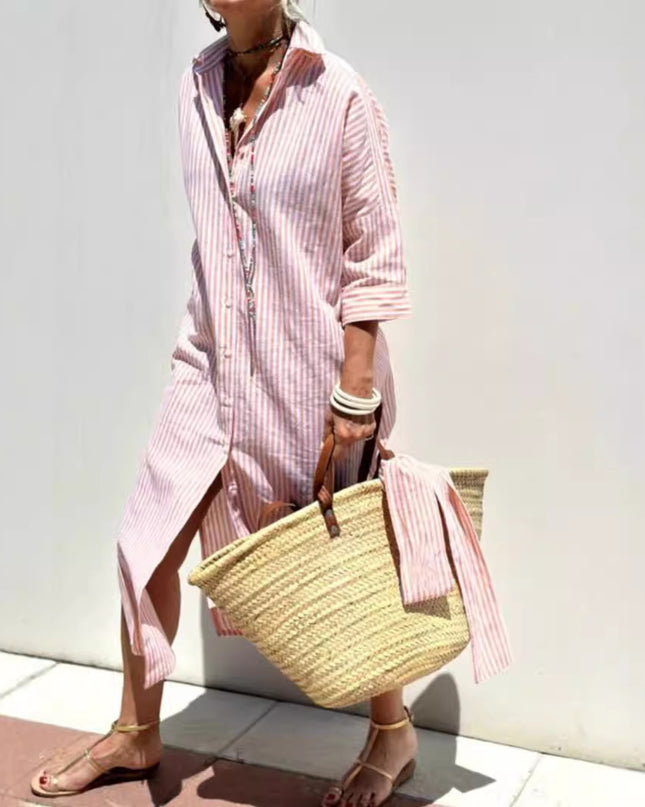 Striped Shirt Dress With Belt Dresses
