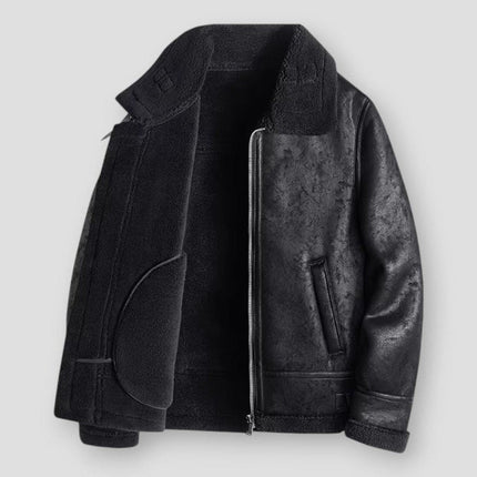 Lamb Wool Leather Jacket Black Wool Leather Jacket