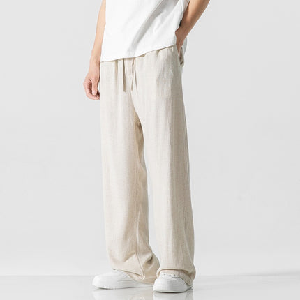 Men's Summer Linen Pants Beige Trousers