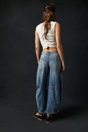High-Stretch Mid-Rise Barrel Jeans Women Pants