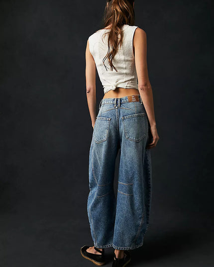 High-Stretch Mid-Rise Barrel Jeans Women Pants