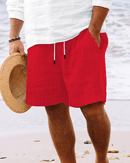 Men's Striped Drawstring Summer Shorts Red Shorts