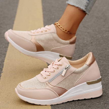 Women's Lace-Up Side-Zip Sneakers Pink Sneakers