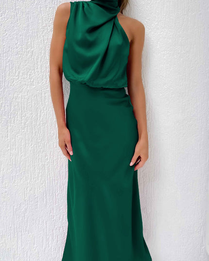 Elegant Sleeveless Summer Evening Party Dress Dark Green Dresses