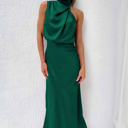Elegant Sleeveless Summer Evening Party Dress Dark Green Dresses