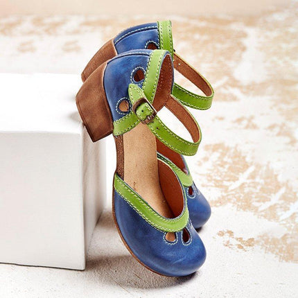 Orthopedic sandals with low heel Blue Sandals