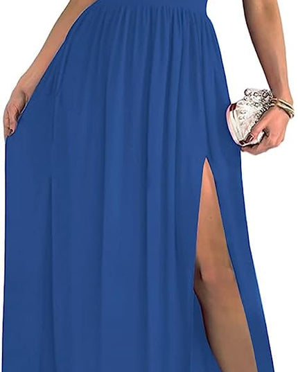 Women's One Shoulder High Split Cutout Sleeveless Elegant Sexy Cocktail Maxi Dress Dresses