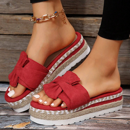 Coquette Bow Sandals – Chic Mid-Heel Office & Event Footwear Red Sandals