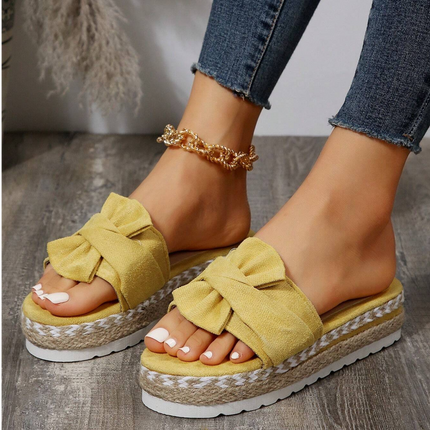 Coquette Bow Sandals – Chic Mid-Heel Office & Event Footwear Yellow Sandals