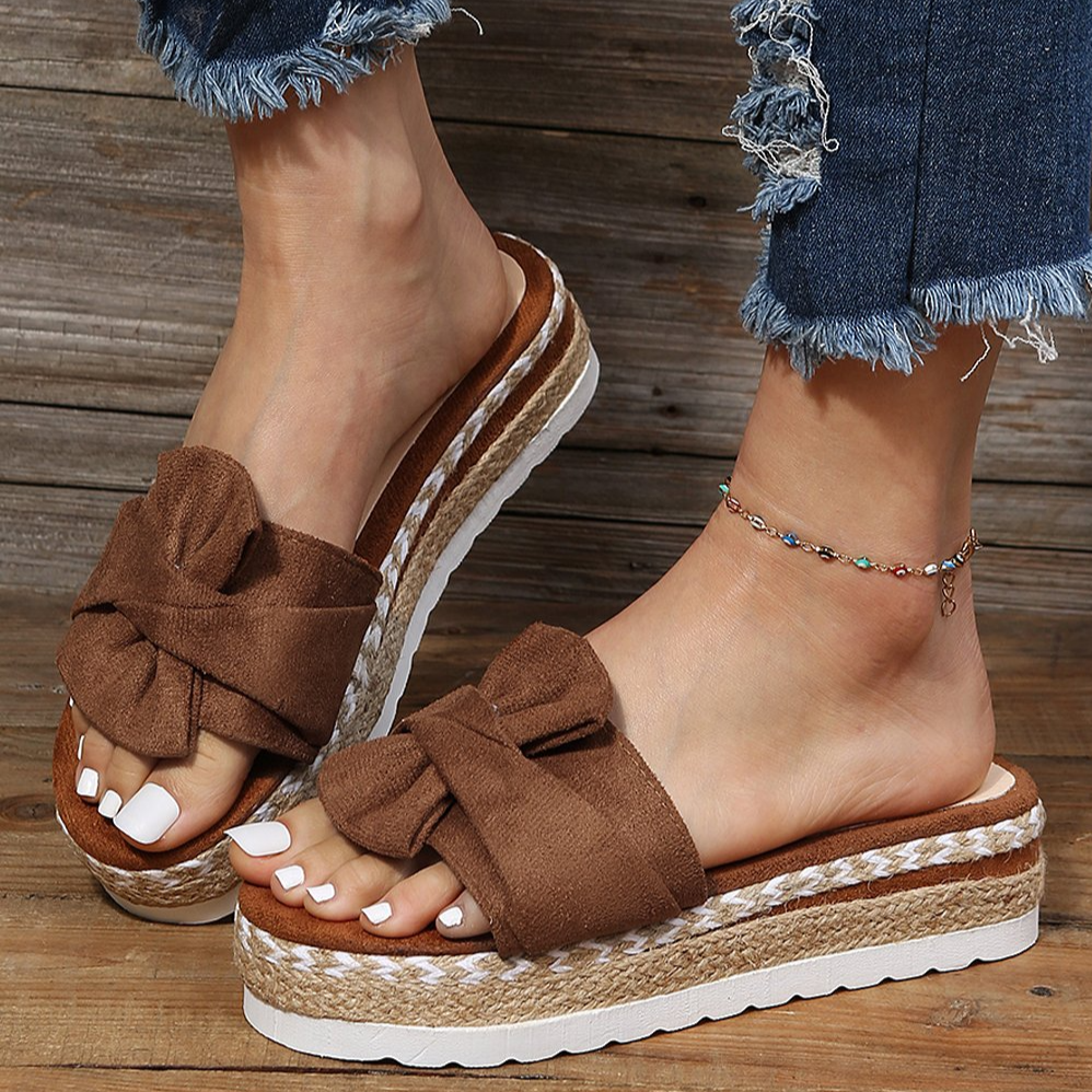 Coquette Bow Sandals – Chic Mid-Heel Office & Event Footwear Brown Sandals