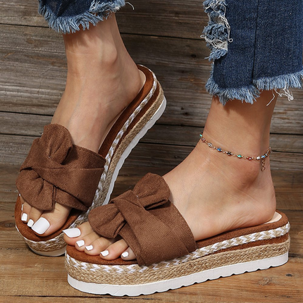 Coquette Bow Sandals – Chic Mid-Heel Office & Event Footwear Brown Sandals