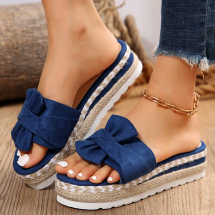 Coquette Bow Sandals – Chic Mid-Heel Office & Event Footwear Blue Sandals