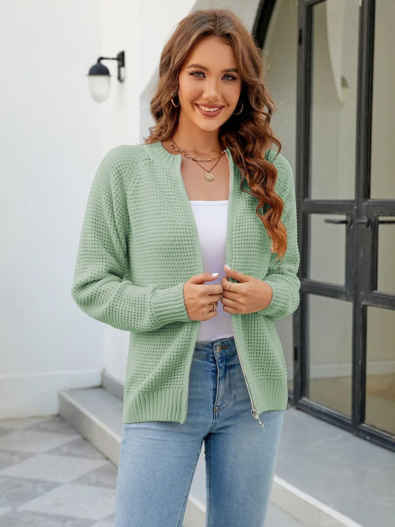 Eleanor | Waffle Cardigan Green Coats & Jackets