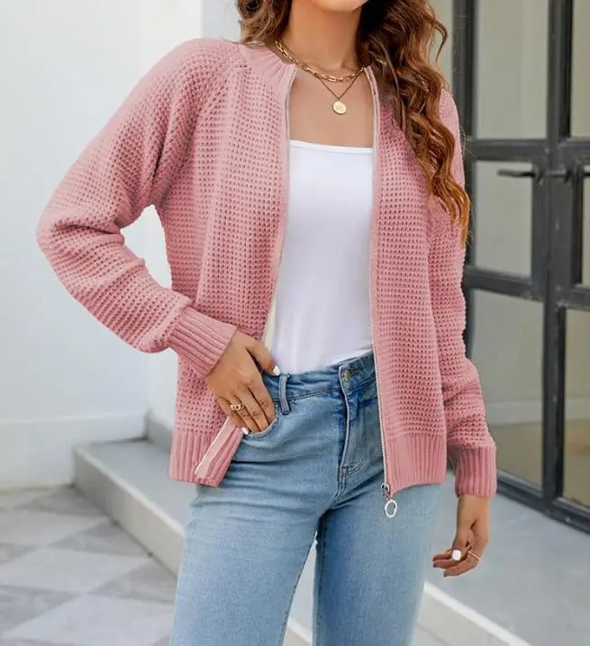 Eleanor | Waffle Cardigan Pink Coats & Jackets