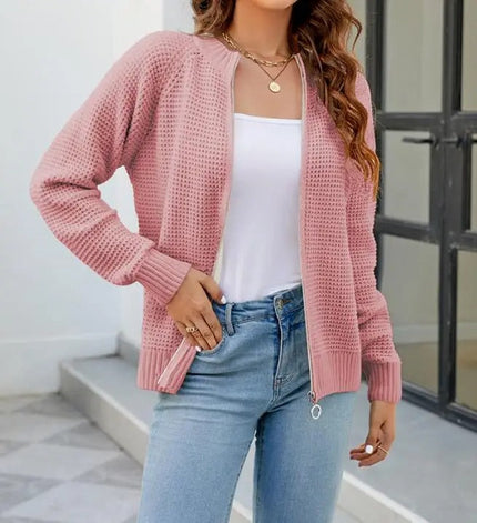 Eleanor | Waffle Cardigan Pink Coats & Jackets