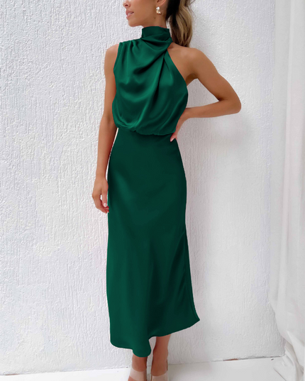 Elegant Off-Shoulder Maxi Dress with High Neck Dresses
