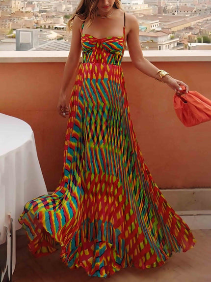 Elegant Personalized Painted Print A-Line Maxi Dress Multicolor Dresses