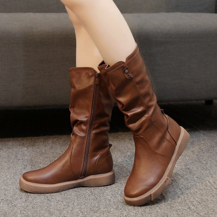 Waterproof Vegan Leather Winter Boots with Zipper Brown Boots