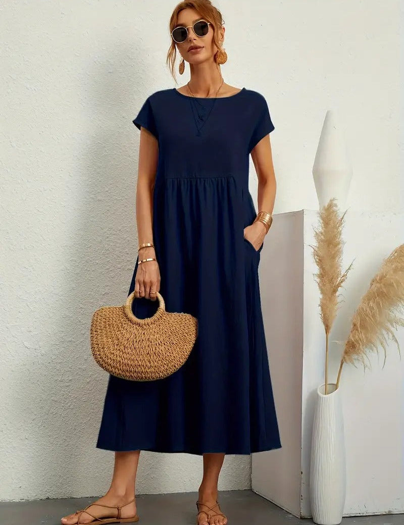 Mara - Dress with pockets Blue Marine Dresses