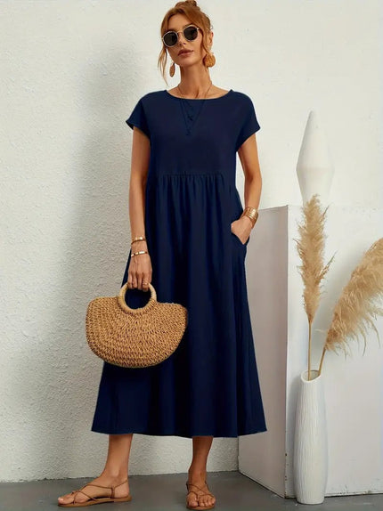 Mara - Dress with pockets Blue Marine Dresses