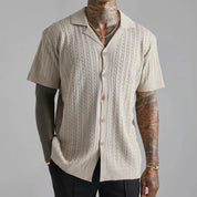 Trill | Men's Short-Sleeve Knitted Button-Up Shirt BEIGE