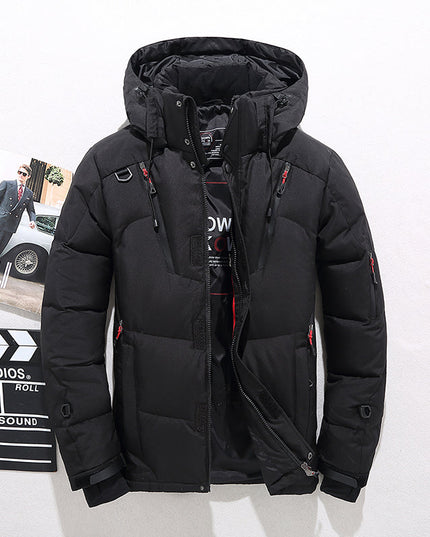 Men's Insulated Winter Parka with Stand-Up Collar and Hood Black Jacket & Coats