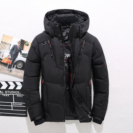 Men's Insulated Winter Parka with Stand-Up Collar and Hood Black Jacket & Coats